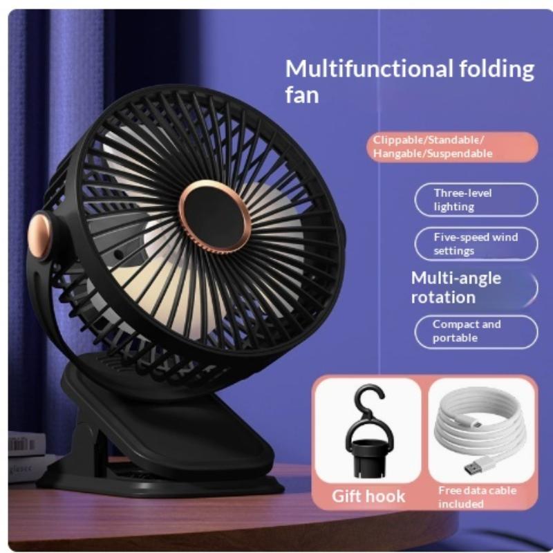 Quiet Rotating Clip Fan with LED Light USB Rechargeable Mini Portable Fan for Baby Stroller Hiking Desk 4
