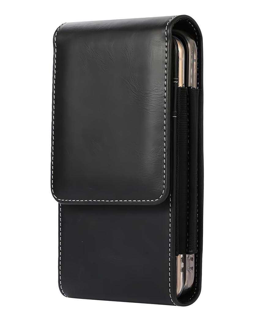 bubulu Smartphone Pouch/Case, Holster Type, Holds 2 Smartphones, Belt Loop, Vertical, Universal Model (Black)