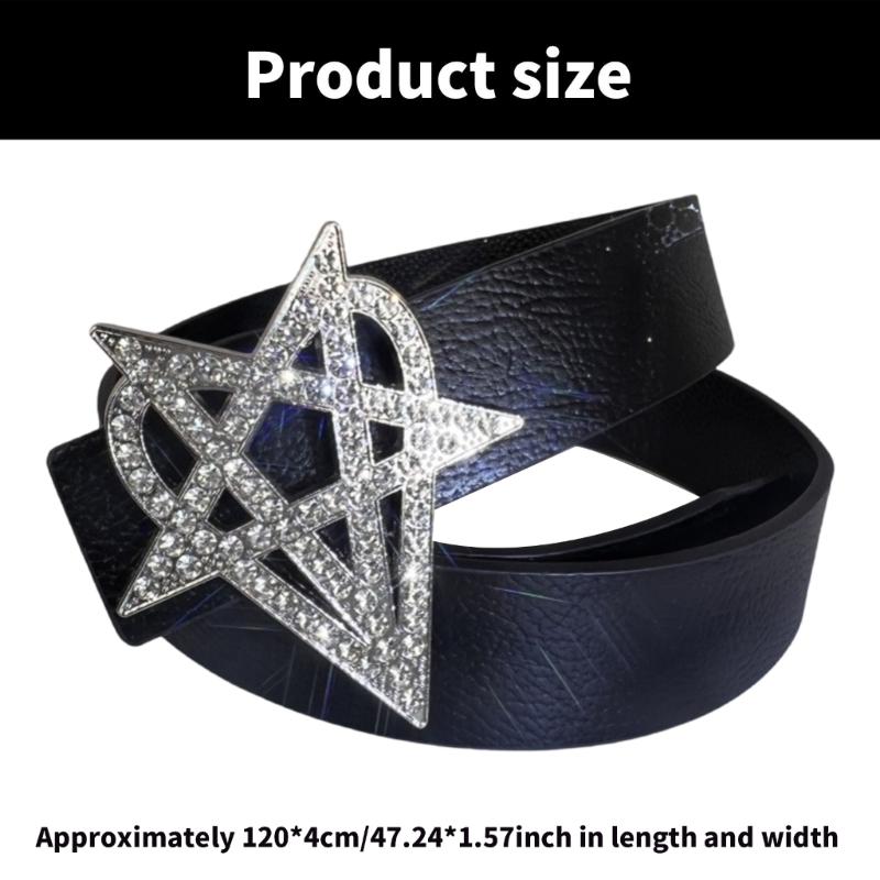 Studded Belt with Metal Eyelets PU Leather Waist Strap Band Punk Gothic Waist Sash with Star Heart Decor for Daily Wear