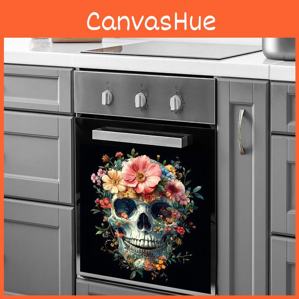 Skull Halloween Smiling Covered In Flowers Glass Home Decoration Wall Stickers