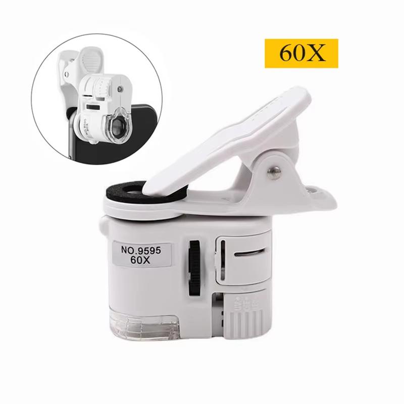 60X Universal Zoom Microscope For Mobile Phone Clip Portable Magnifier with LED UV Lights for Stamp Jewelry