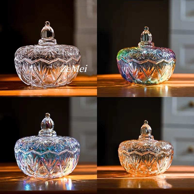 European-Style Colored Glass Storage Jar,Coffee Sugar Jars & Jewelry Boxes Organizer Glass With Lid Candy Container Decoration