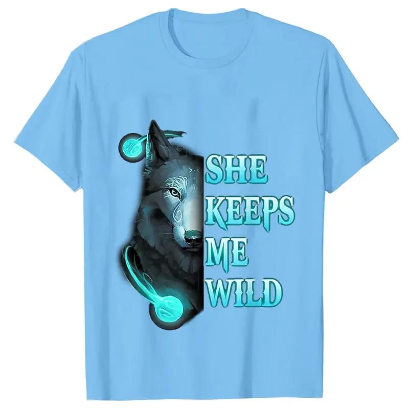 She Keeps Me Strong He Keeps Me Safe Couple Matching T Shirt Wolf Couple T Shirt Casual Black LOVER Shirt Tops Valentine Shirts