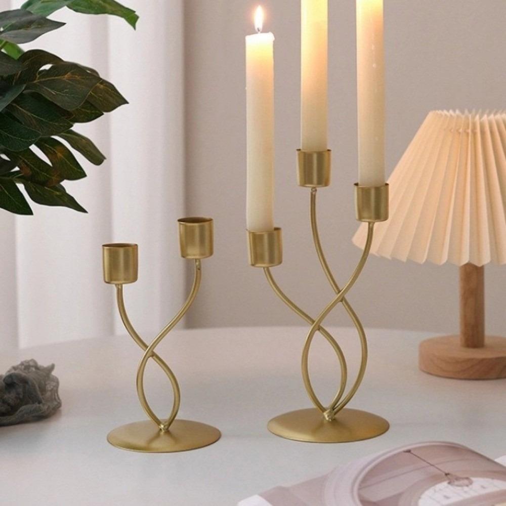 Iron Candlestick Crafts Golden Candle Holder Simple Desk Candle Ornament  Romantic Decorations