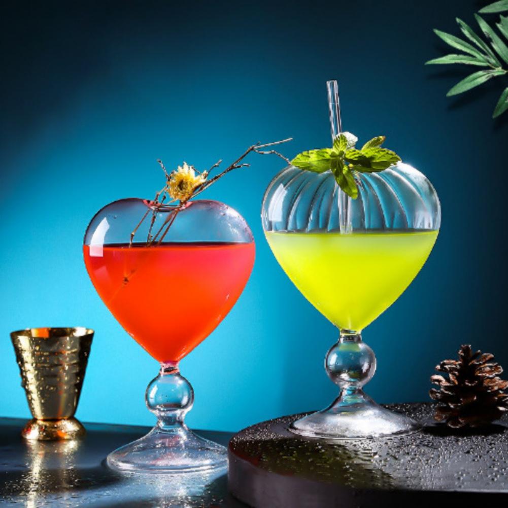 Heart Shaped Cocktail Glass 310ML Wine Glass Clear Stripe Drinking Wine Glass Martini Cocktail Glasses Goblet Cup for Wedding