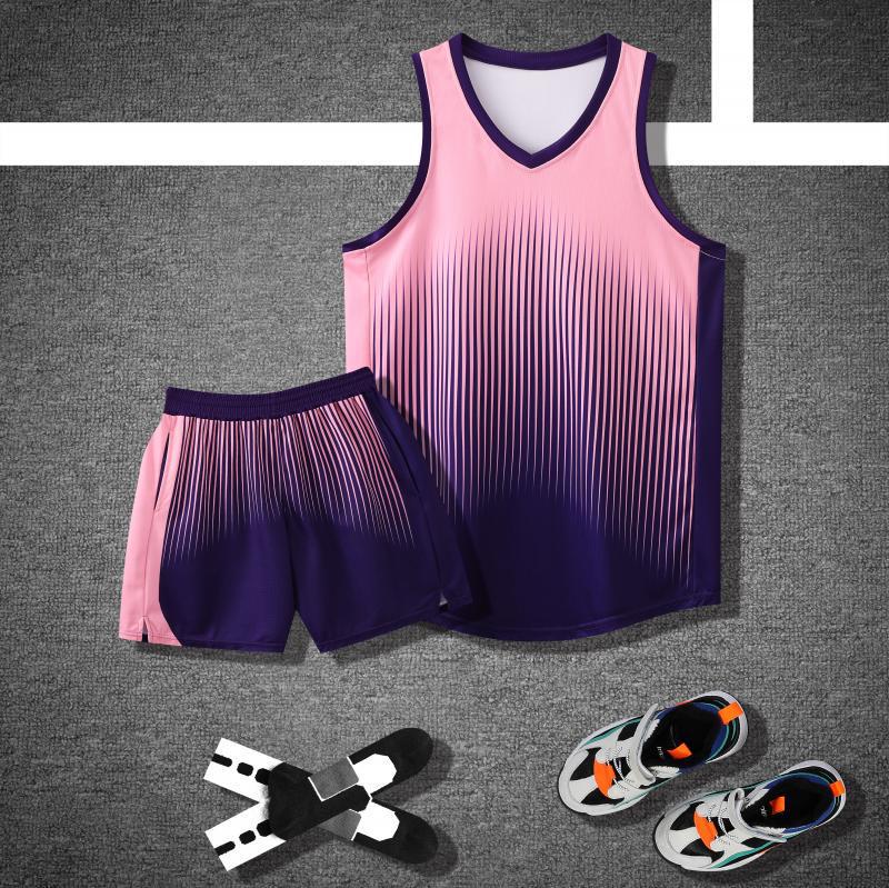 

Мужской баскетбольный комплект майка и шорты - Номер на заказ, американский стиль, Идеально подходит для командных или студенческих соревнований и тренировок XL фиолетовый/розовый