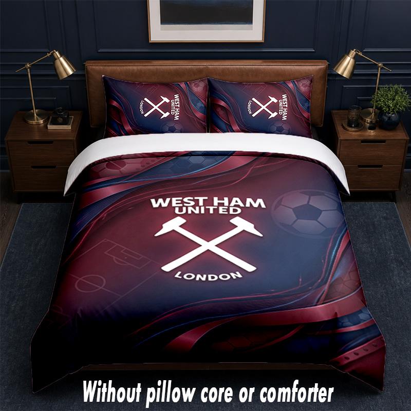 Set Biancheria da Letto West Ham United Football Design 1 Copripiumino + 2 Federe Morbido Traspirante Biancheria da Letto per la Casa