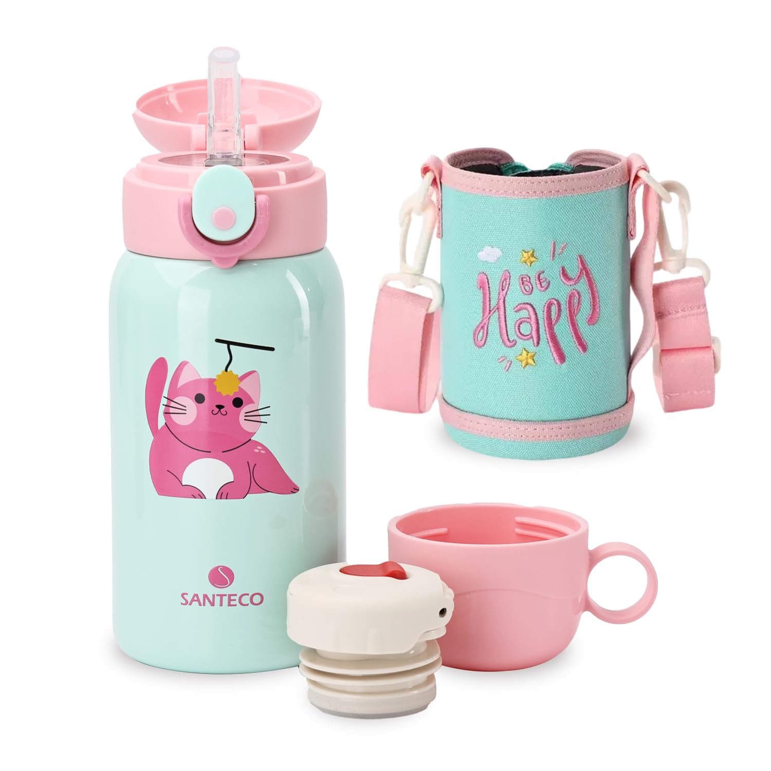 

SANTECO MARA Thermos Water for with Direct Sports Drink Carbonated Drink Keeps Drinks Cold or Vacuum Wide 316 Stainless Stylish and Cute Design for