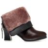 6cm Fashion Elegant Mid Calf Soft Leather Boots Women's Ankle Boots Winter 2025 Med Block Heels Short Fur Motorcycle Boots