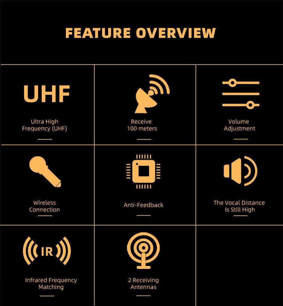 UHF Metal Wireless Microphone with Infrared Frequency Matching for Singing (One-to-Two)