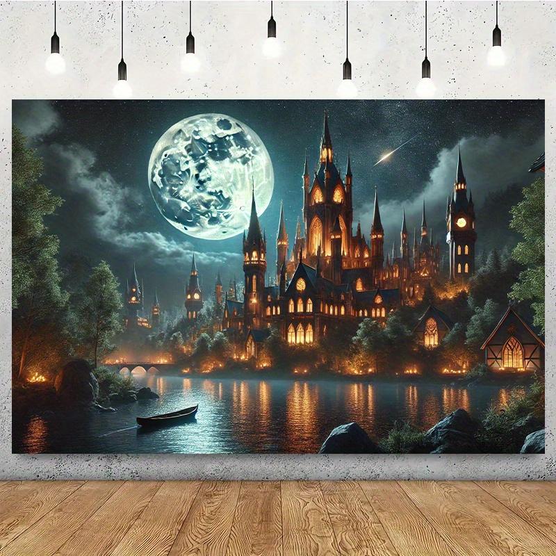 One background banner a dreamy castle bathed in moonlight amidst mysterious scenery with wallpaper decoration