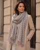 Gray-Beige Polka Dot Scarf - 50% Viscose, 50% Cotton