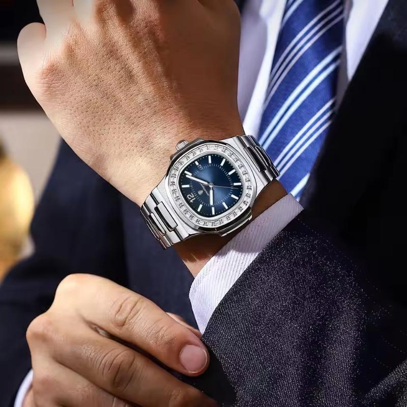 POEDAGAR Luxury Man Quartz Watch Square Watch for Men Waterproof Luminous Date Stainless Steel Watches Sports Clock reloj