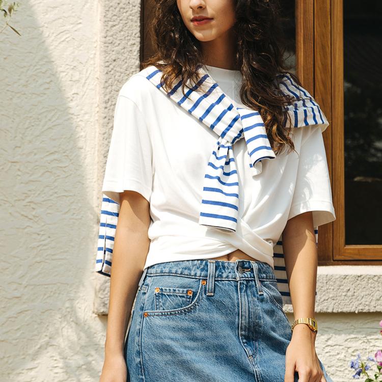 Levis SS24 Summer Collection Solid Color Logo Embroidered Crew Neck Short Sleeve T-Shirt Women T-Shirts Off-White 0018T-0001