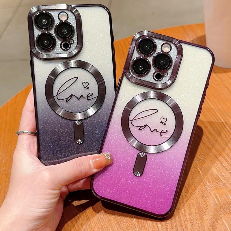 

Блестящий градиентный чехол с рисунком любви, противоударный магнитный чехол для телефона для iPhone 15 14 Pro Max 13 12 11