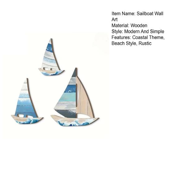 3 Pezzi Arte Murale Vela Nautica Tema Oceano Costiero Decorazione Murale Nave in Legno Scultura da Appendere per Casa sul Lago Soggiorno Camera da Letto
