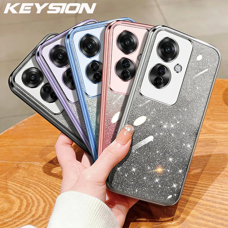 KEYSION Custodia per Telefono Glitterata con Placcatura di Lusso per OPPO Reno11 F 5G Cover Posteriore Trasparente Morbida in TPU Antiurto per OPPO Reno 11F 5G