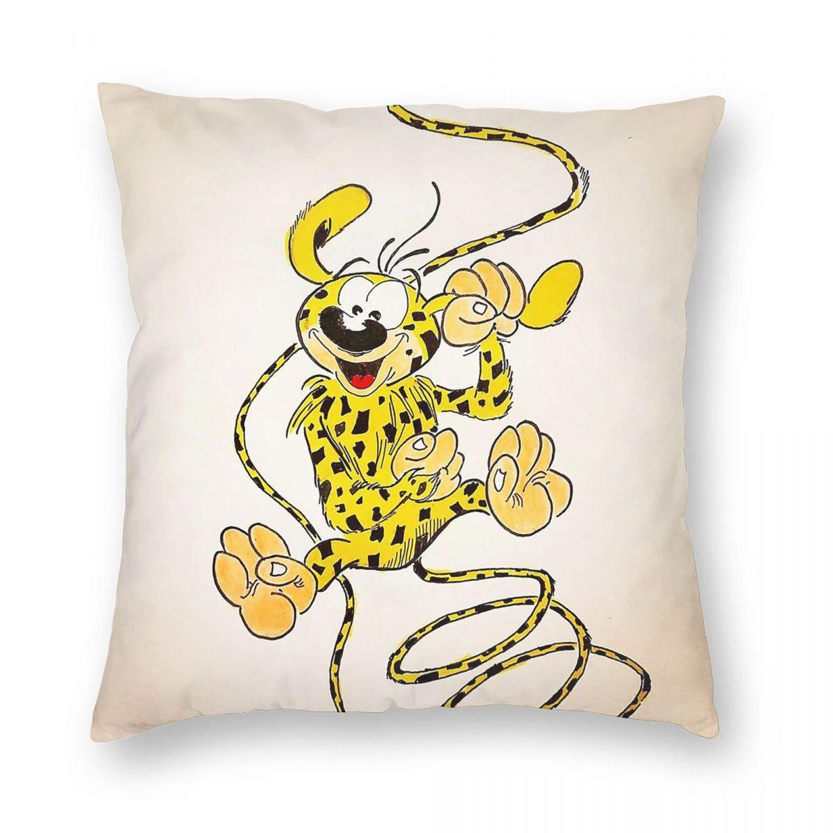 Spirou & Fantasio Marsupilami Square Pillowcase Polyester Linen Velvet Creative Zip Decor Pillow Case Car Cushion Cover Peach skin 18*18(CM)-1Pcs