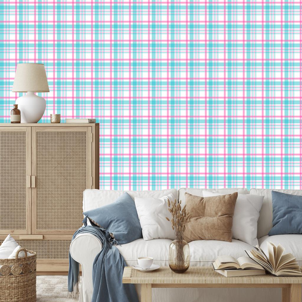 Pink and blue celadon checkered wallpaper for living room and bedroom 50x1000