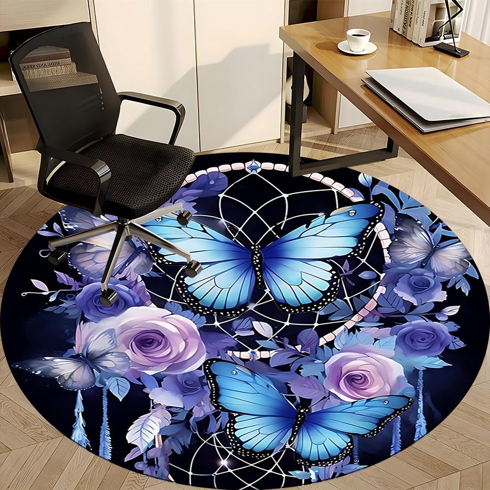 1PC Butterfly Dreamcatcher Office Round Area Rug, Indoor Mat Suitable ForOffice, Under Office Chairs Bedroom Living Room Home Decor, Room Deco, D140