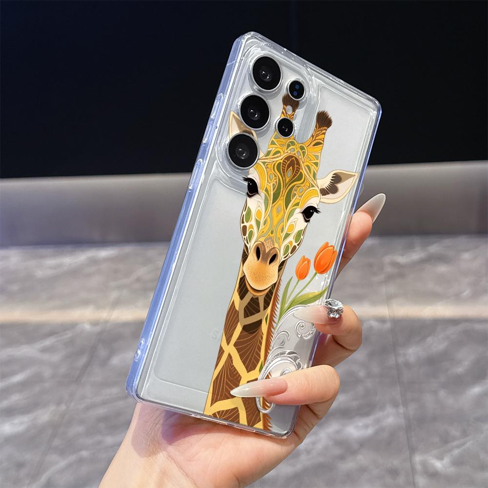Patterned Giraffe with Tulips Case for Samsung Galaxy S26 S25 S24 S23 S22 S21 S20 FE Plus Soft TPU Slim Fit Shockproof Cover