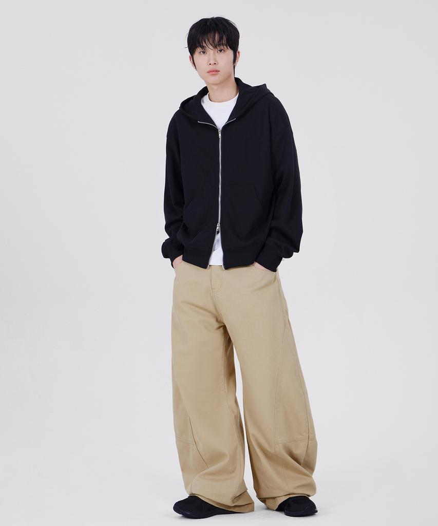 GLW Curved Cut Wide Cotton Pants Beige