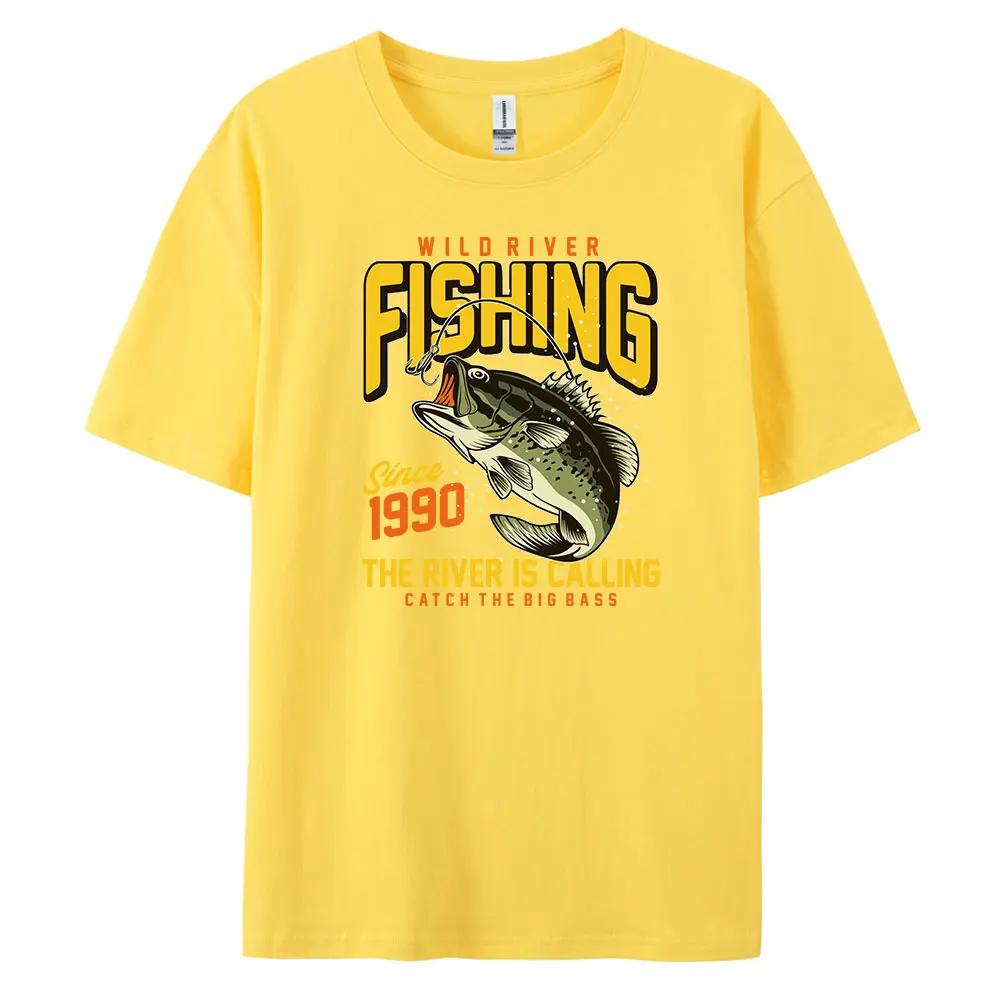 Fishing Men s Casual Short-sleeved T-shirt with 100% Cotton Fashion Print Tees Oversize S разноцветный