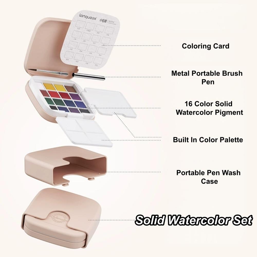 16 Colors Solid Watercolor Set Mini Portable Watercolor Paint Set With Brush & Palette Travel Sketching Painting Box Art Drawing