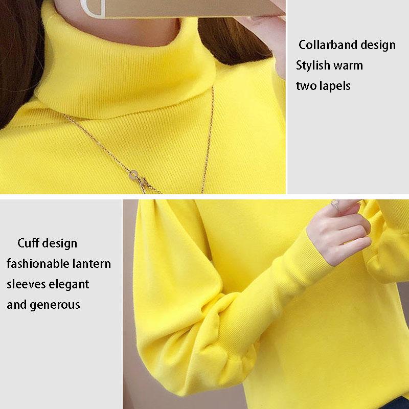 Damtröja med polokrage Varm Vinter Lös Plusstorlek Lyktärmar Stickad Tröja