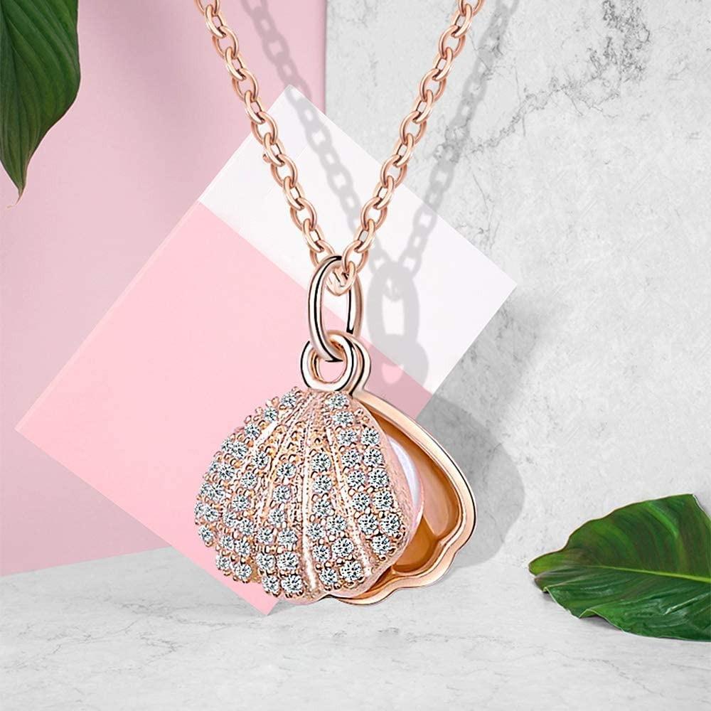 Ciondolo Per Ragazze Donne Signore Fidanzata Moglie Collana di Perle di Conchiglia Moti ciondolo catena lunga Oro rosa Collana di Conchiglie