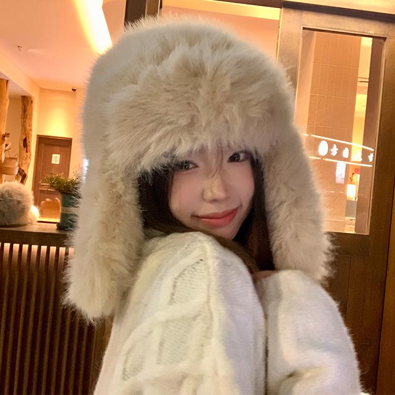 Thicken Faux Fur Bomber Hat Winter Warm Ear Protection Imitation Fur Hat Female Winter Earflap Ski Cap