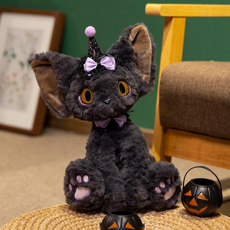 Kawaii Halloween Dark Devon Cat Plush Doll Pillow Pumpkin Lantern Witch Devon Cat Plush Toy Holiday Decor Gift for Girls and Boy