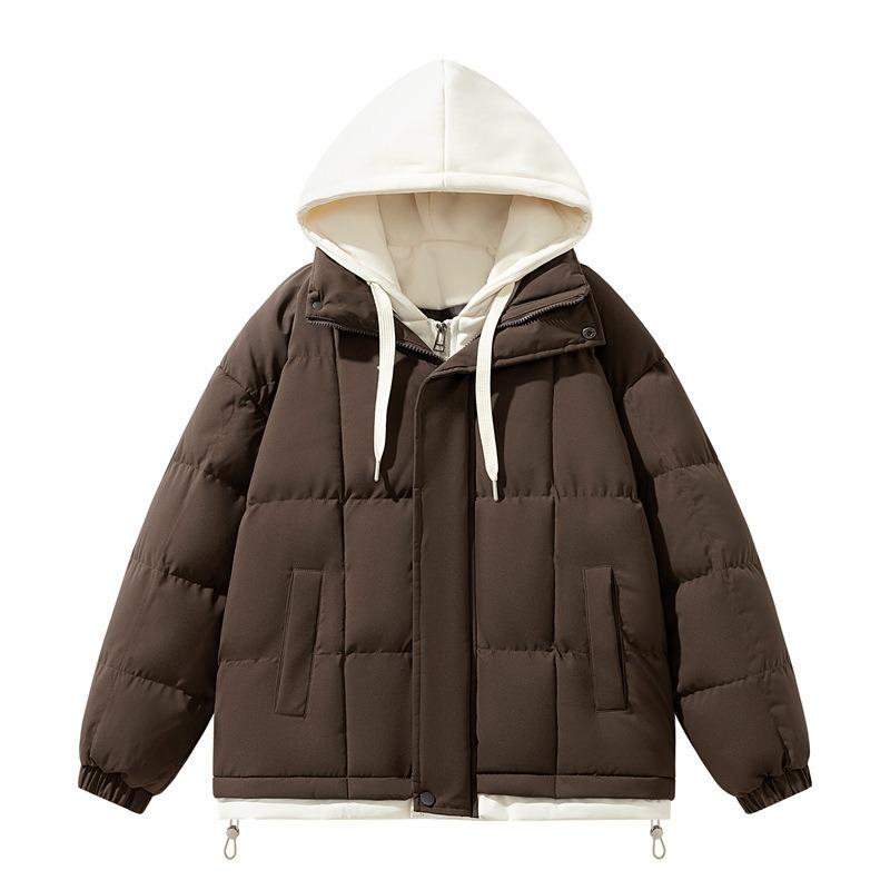 Men's fake two-piece jacket men's and women's winter new thickened warm bread clothes men's loose trend cotton clothes