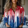 Women's Fashion Button Lapel Pocket Casual Shirt Independence Day Long Sleeve Top