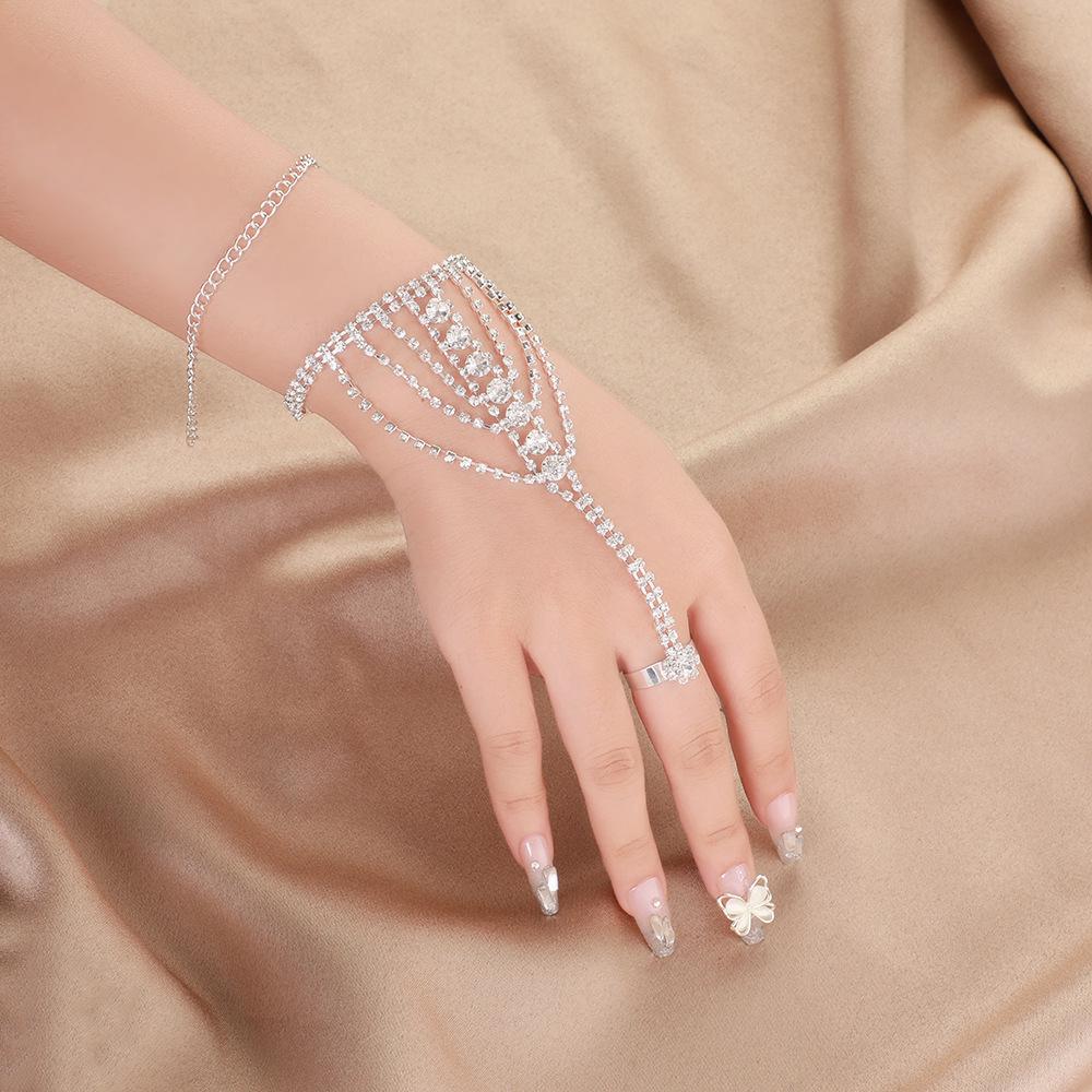 Chic Rhinestone Bracelet with Hand Chain – Nightclub & Bridal Jewelry