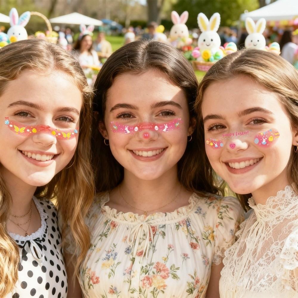 12pcs Long Lasting Easter Egg Face Temporary Tattoos Easter Bunny Makeup Stickers Amusement Park