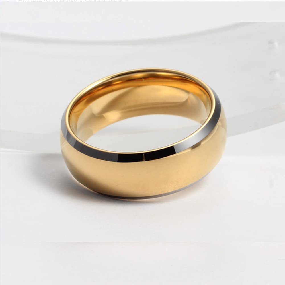 Rockyu Tungsten Brand Stylish Round Hammered Pink Comfortable Polished Step Fashion Accessory Men's Ring, Name, Ring, Gold, Black, 4mm, 6mm, 8mm, Top,