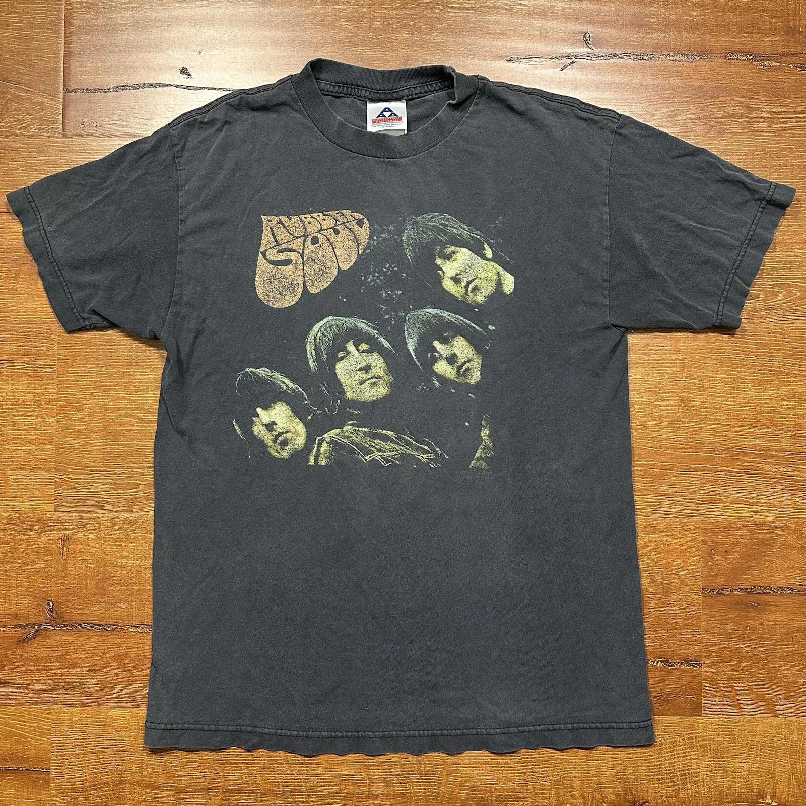 

Vintage The Beatles Rubber Soul Band T Shirt Mens S Black Distressed Faded 00s S