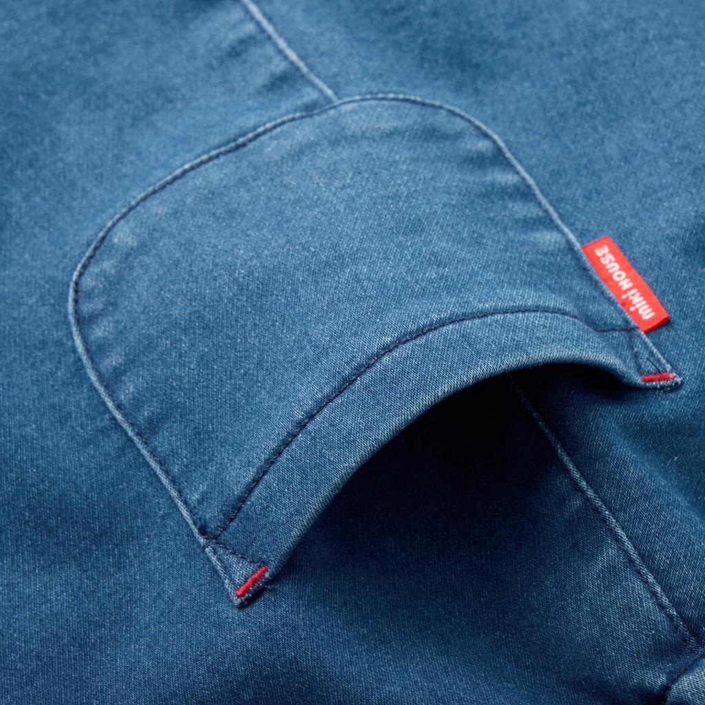 MIKI HOUSE Stretch Knit Denim Jumper Skirt with Solid for Baby Size S Indigo Web Exclusive Logo, Denim, Girls, & Kids, (70-80cm), Blue, 10-1830-142,