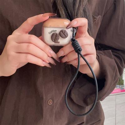 Fashion Stripes Cute Coffee Bean Earphone Case For Apple Airpods Pro 2 3 4 Protective Cover with Hand Rope Silicone Cases For Gi