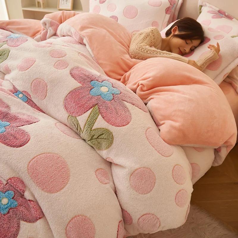 Thicken Milk Velvet Duvet Cover Autumn and Winter Milk Fleece Quilt Cover Add Fleece To  for Warmth Soft Skin Friendly Bedding 1PC 150x200cm