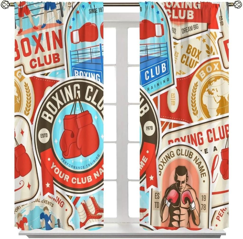 Boxing Window Curtains for Adult Teens Boys Bedroom Living Room Home Decor Curtain Panels Competitive Game Boxing for Home