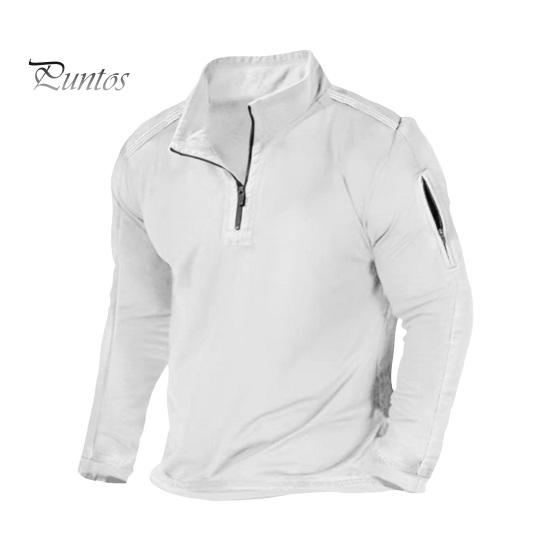 

Мужская рубашка весна-осень на молнии с отложным воротником, свободный топ с длинными рукавами и средней длиной, однотонный пуловер для спорта, фитнеса, повседневной носки, толстовка M белый