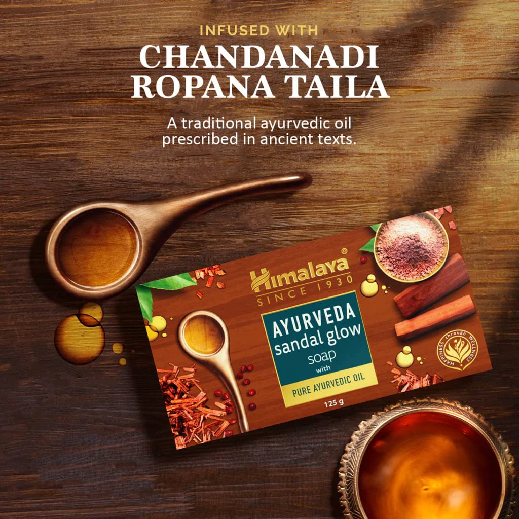 Himalaya Ayurveda Sandal Glow Soap With Pure Sandalwood Oil For Nourished Glowing Skin 75g Bar Cleanser For Face And Body