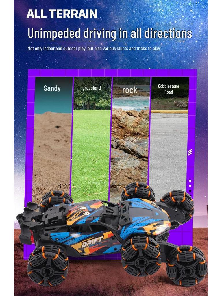 Six-Wheel Alloy Remote Control Off-Road Stunt Car with Gesture Sensing and Spray for Kids