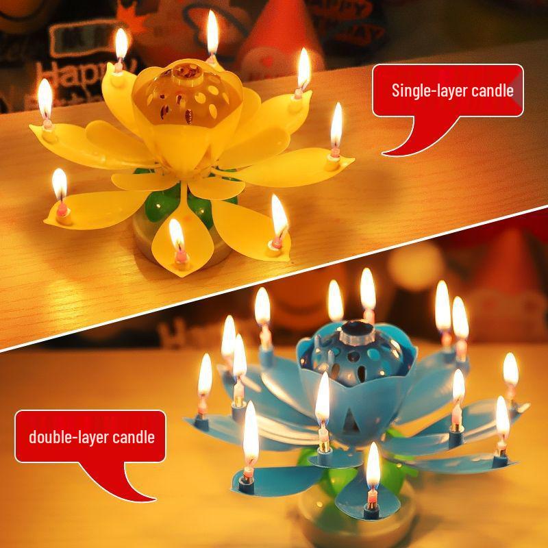 Creative Rotating Lotus Music Birthday Candle for Cakes