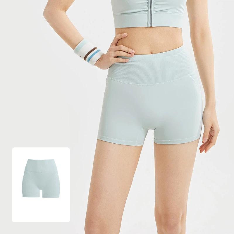 Summer Striped High Waist Yoga Shorts Women Breathable Belly Control Seamless Butt Lift Fitness Running Sports Pants for Female