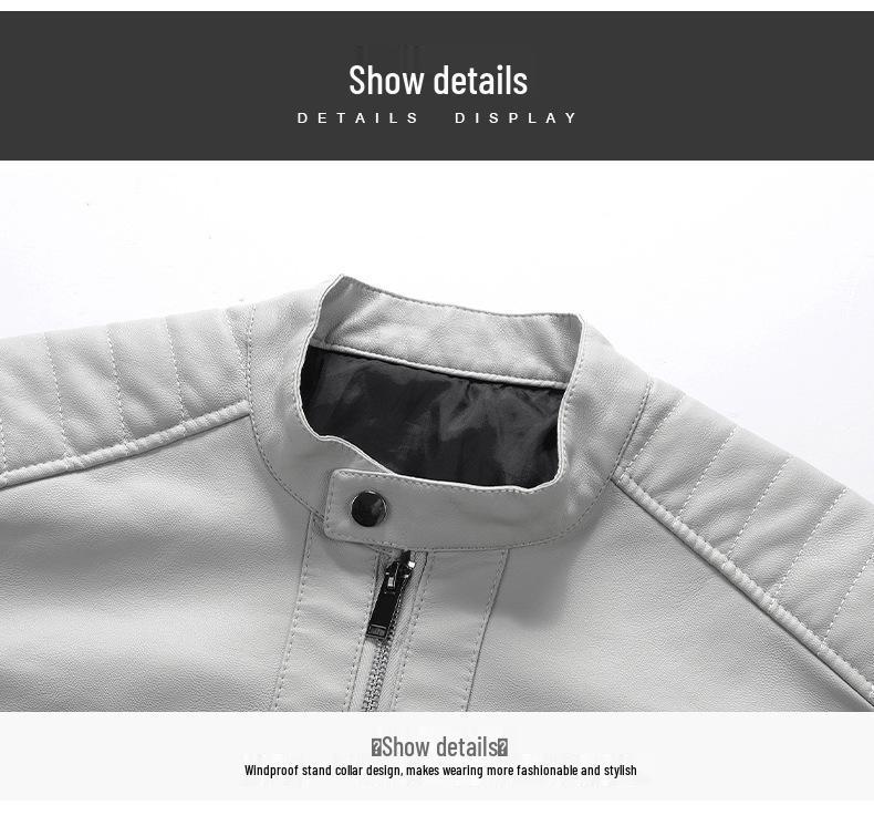 Herren Slim Fit Stehkragen Lederjacke - Trendiger Herbst Motorradmantel