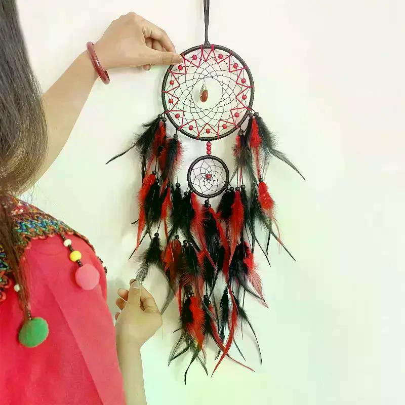Hand-woven Dreamcatcher Wind Chimes, Adorned With Artificial Feathers And Crystals, Exquisite Wall Decoration