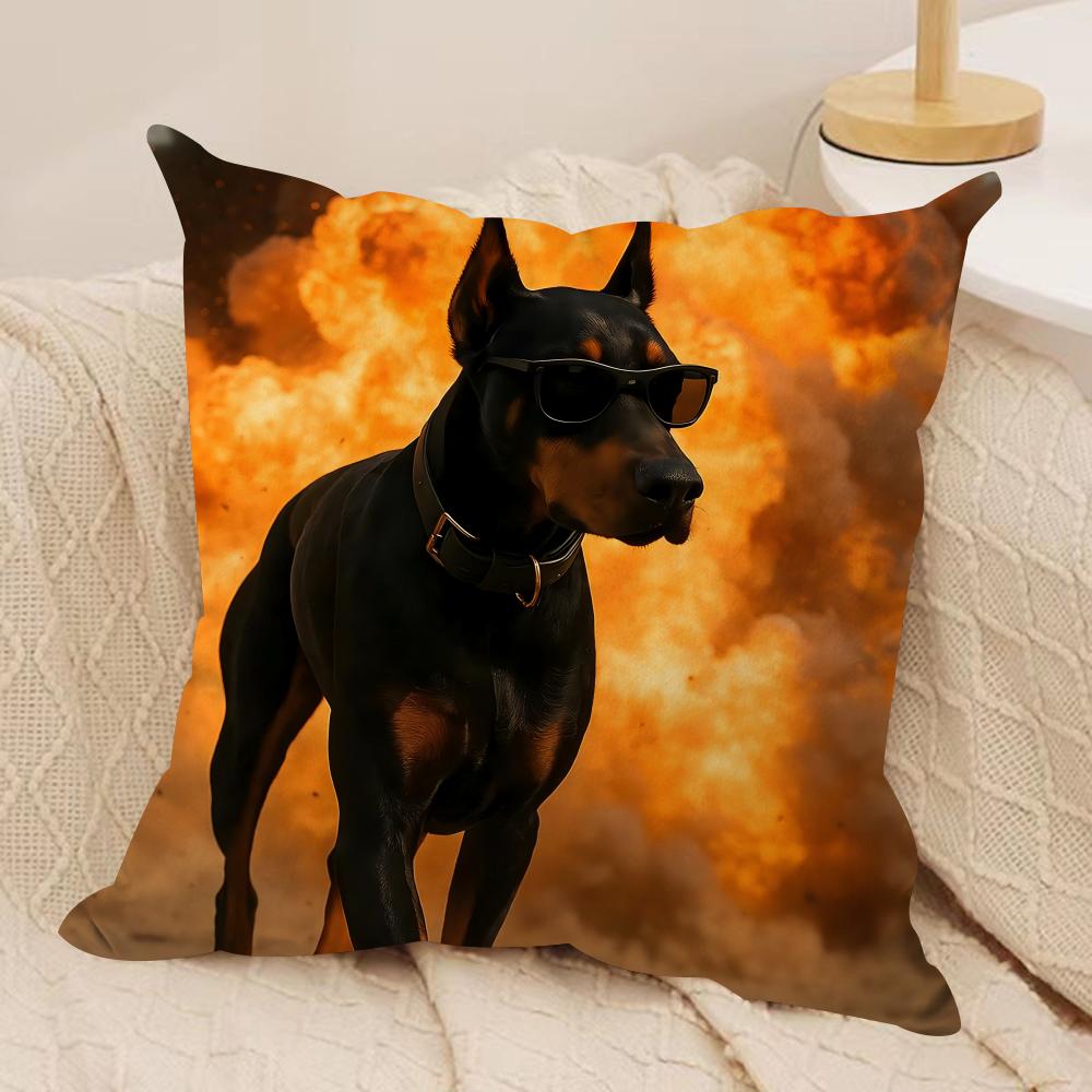Handsome Doberman Cushion Cover Pillowcase Ultra Soft Skin Friendly Fabric Cloud Like Comfort & Concealed Zipper